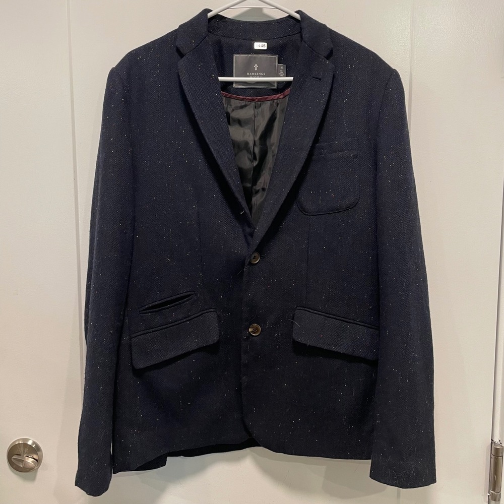 Hawkings McGill Men Navy Herringbone Flecked Wool Blend Blazer Sport Coat Size M